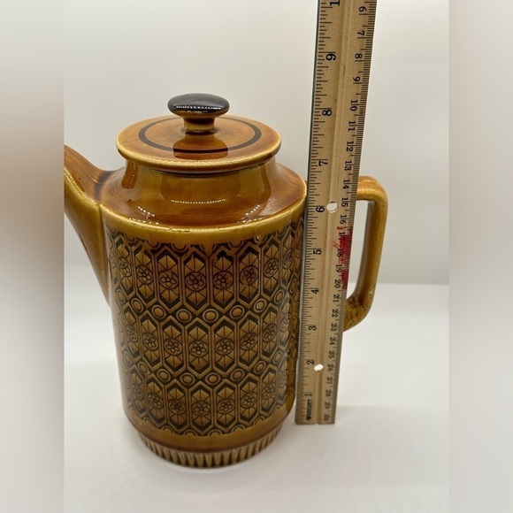 Coffee Pot Brown Geometric Design MCM • Made in Japan - Picture 2 of 11